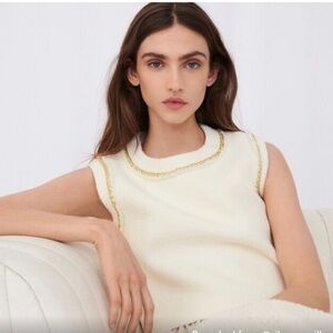 Maje tank top with gold chain trim Cream Sleeveless Top